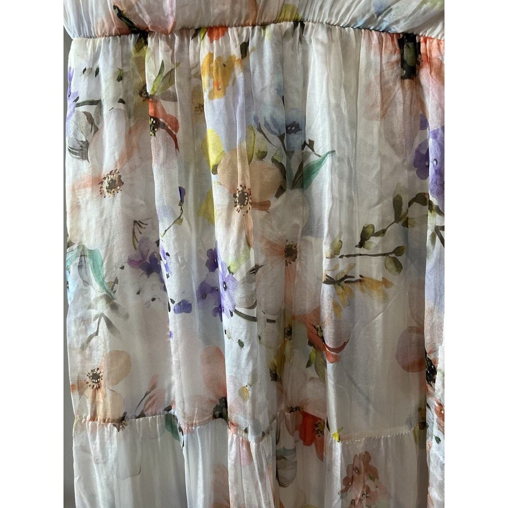 Lara G Pastel Floral Maxi Dress taly silk blend Tiered, Coquette,Romantic Sz-M - Picture 6 of 7